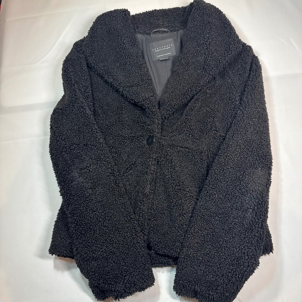 Sanctuary Anthropologie Cozy Elena Faux Fur Shawl Jacket Collar Black Coat Sz‎ S